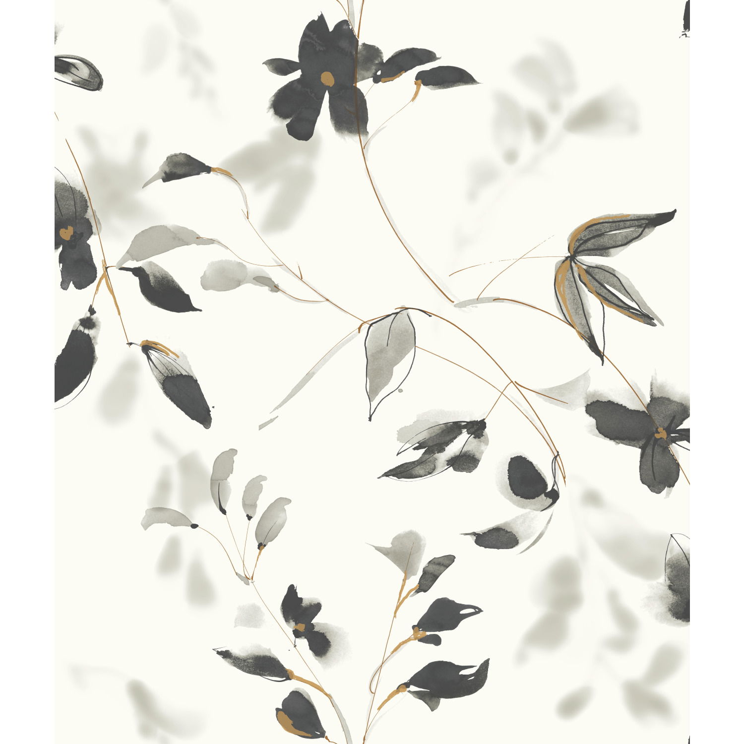 Linden Flower Black Wallpaper, by York Wall, 33' length x 1'8.5" width x 0.02" depth View 1