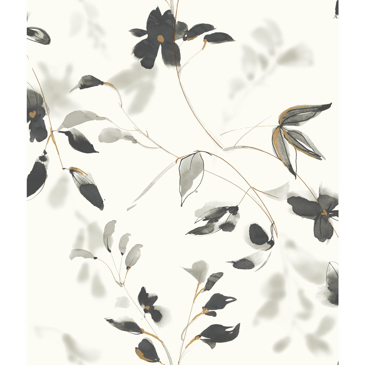 Linden Flower Black Wallpaper, by York Wall, 33' length x 1'8.5" width x 0.02" depth