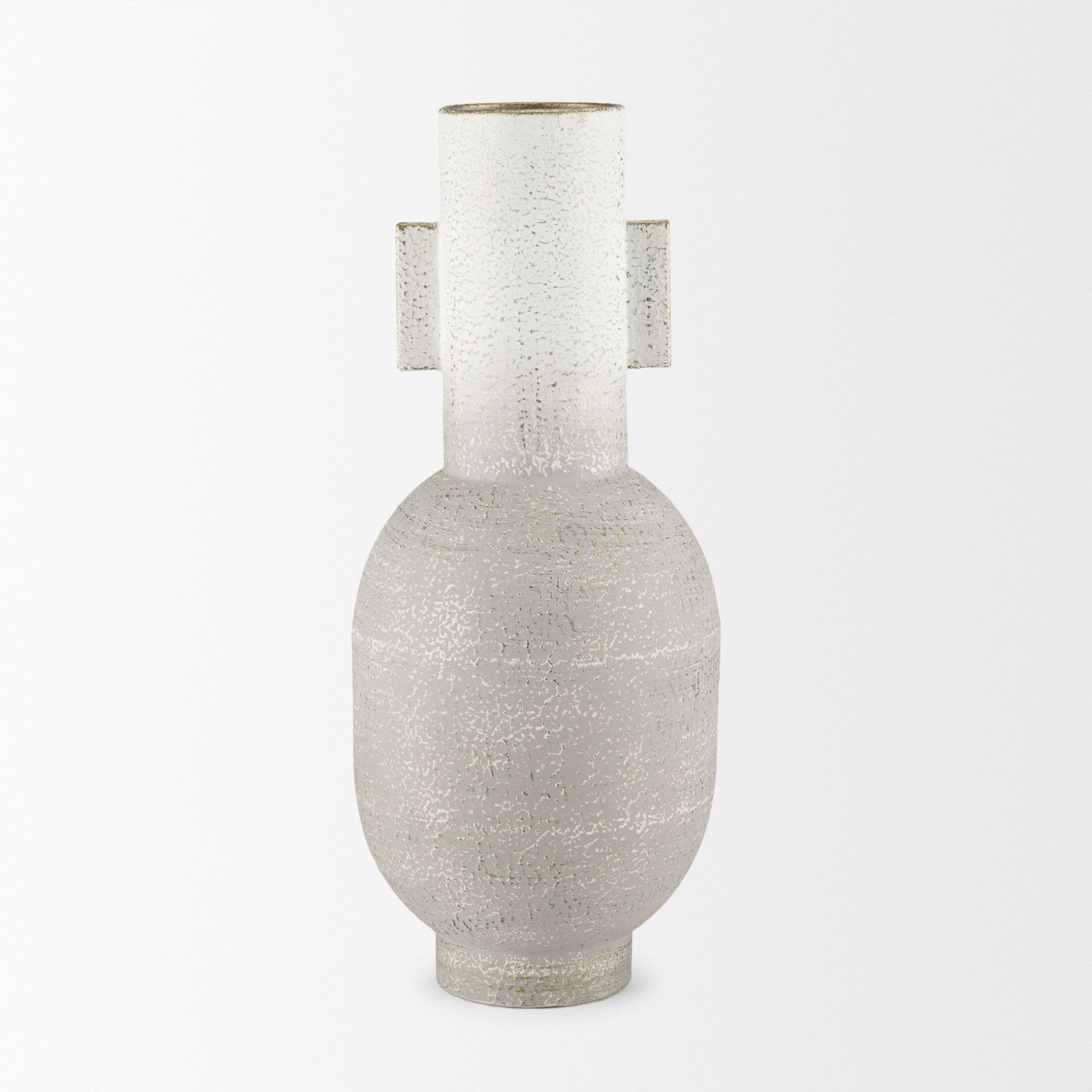 Torres Tall Textured Off White with Gold Metal Vase, by Mercana, 6.3" length x 6.3" width x 15.75" height View 3
