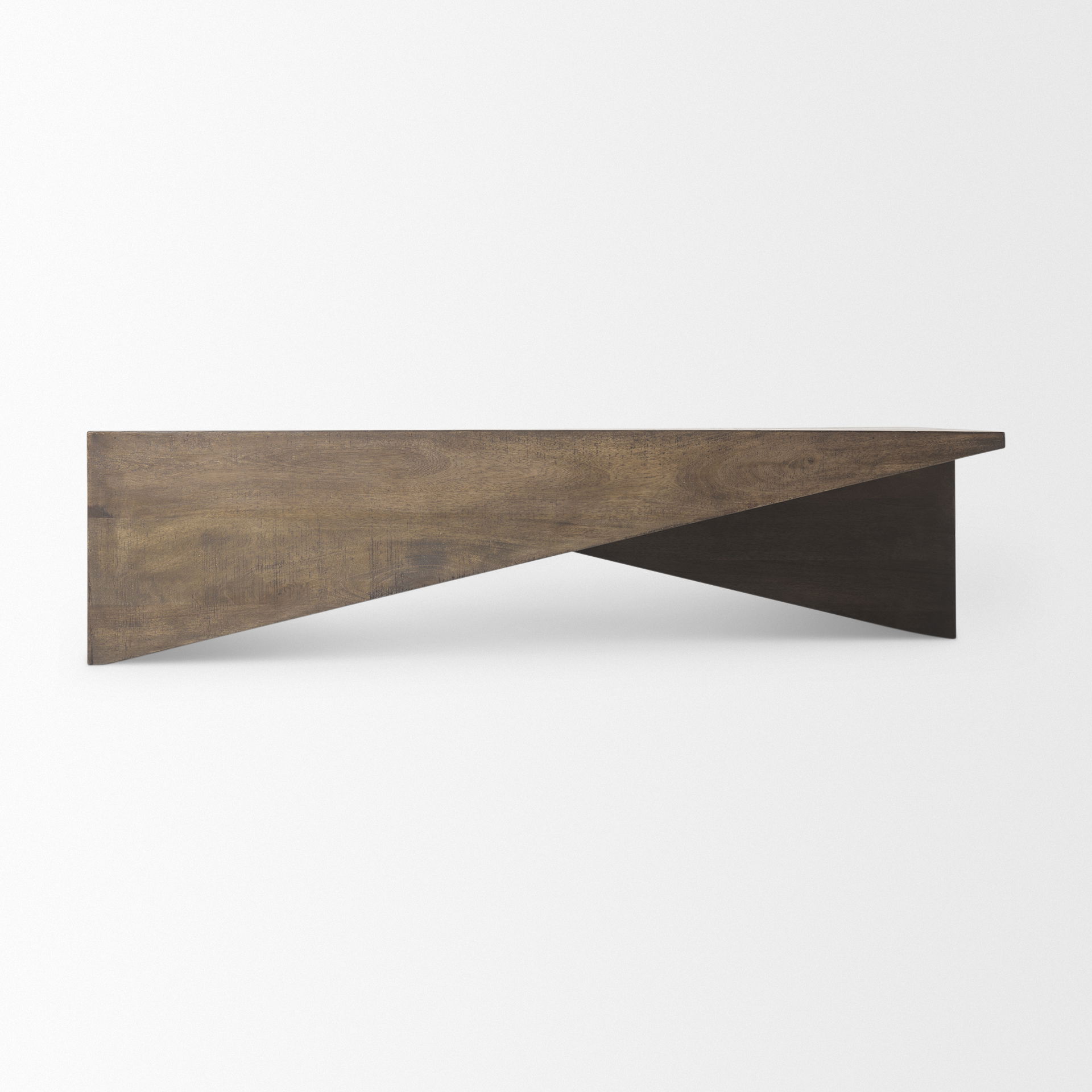 West 55L x 32W x 14H Medium Brown Wooden Angled Coffee Table, by Mercana, 55" length x 32" width x 14" height View 7