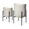Mabel Set of Two 15.4 x 24.8 Eggshell Metal Top with Black Iron Base Plant Stands thumbnail 0