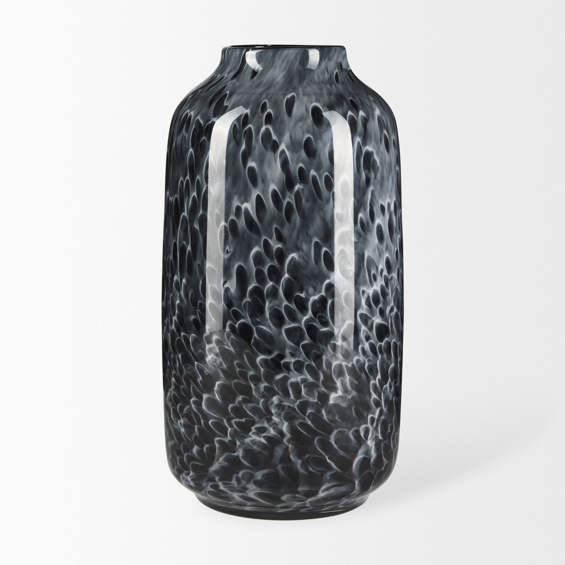 Masai Large Black Mottled Glass Vase, by Mercana, 7.91" length x 7.91" width x 14.96" height View 4