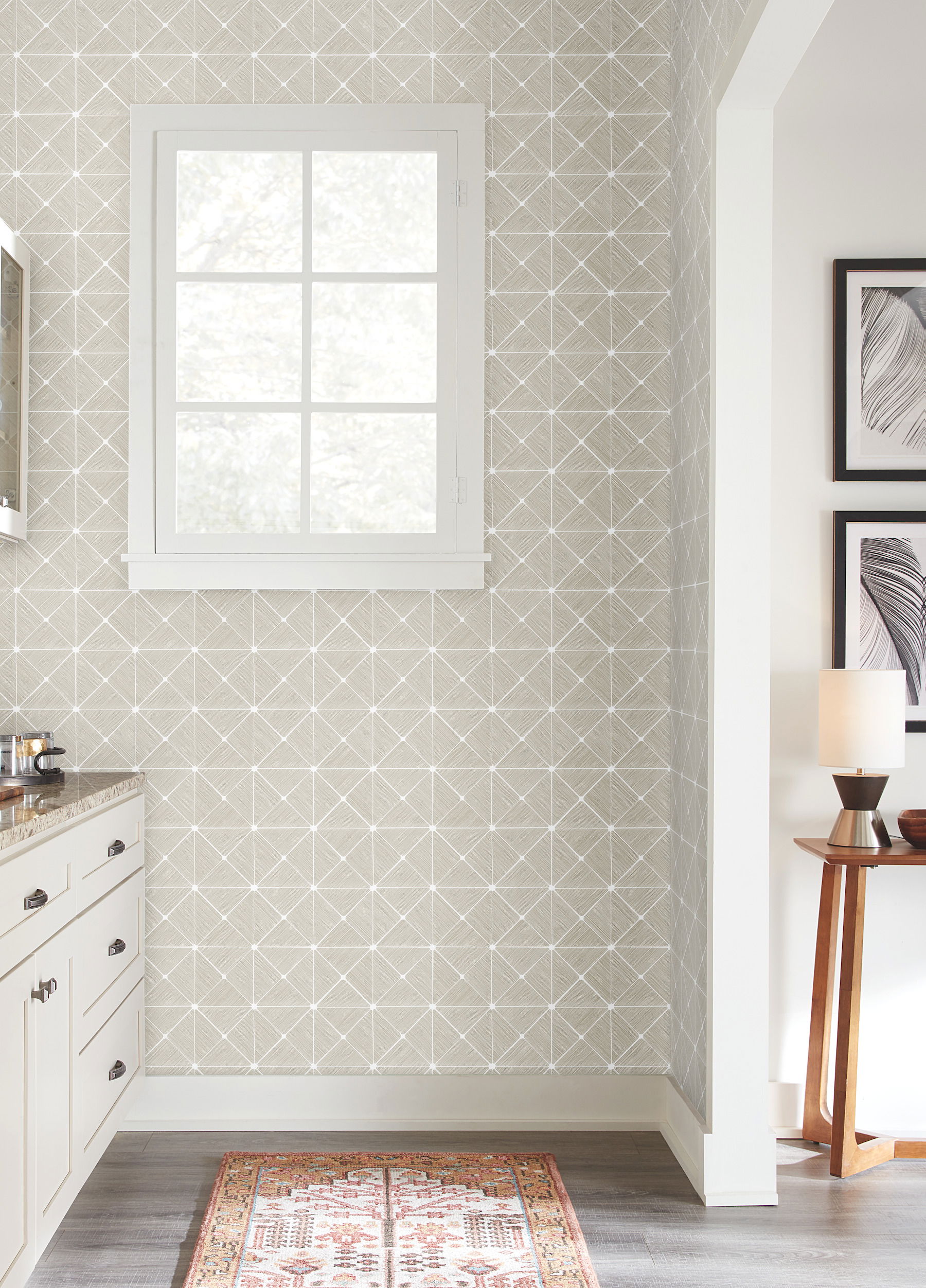 Double Diamonds Off White Peel & Stick Wallpaper large image 