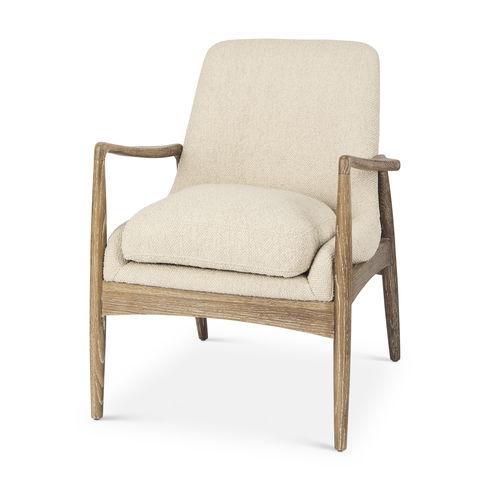 Westan Cream Boucle Fabric with Light Brown Wood Accent Chair