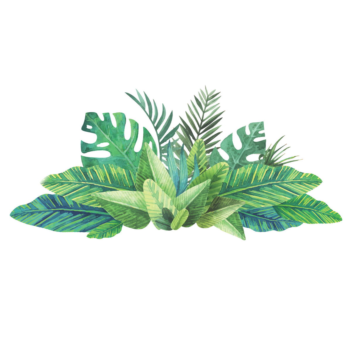 Watercolor Tropical Leaves XL Giant Wall Decals, by York Wall, 3' length x 2'2.12" width x 0.02" depth