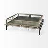 Arelius 42' Square Glass-Top Gray Wood with Black Metal Base Display Coffee Table, by Mercana, 43.5" length x 42" width x 15" height thumbnail 7