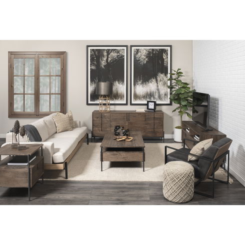 Glenn IV Dark Brown Wood with Black Iron Frame Media Console with Storage, TV Stand for TV up to 71"