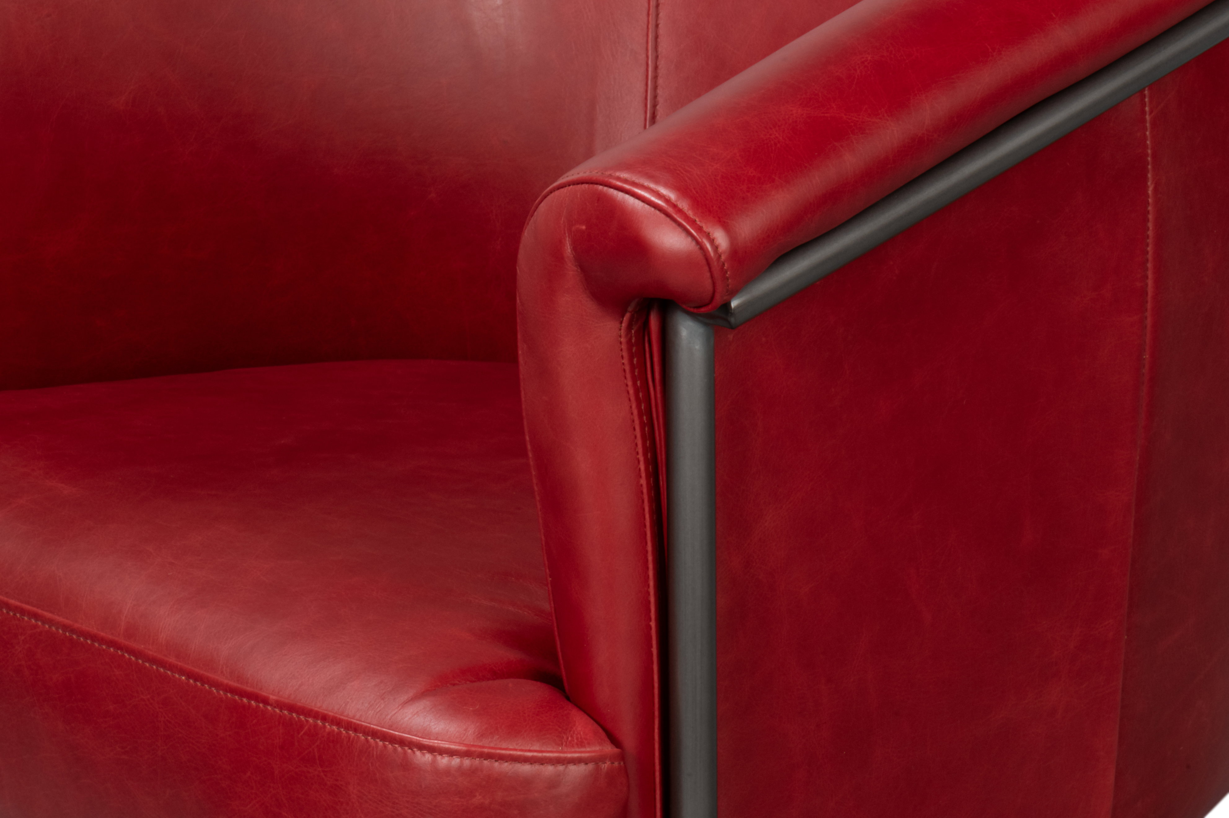 Nagel Distilled Leather Chair,New Rouge, Seating by Sarreid, 30" length x 33" width x 2" height View 12