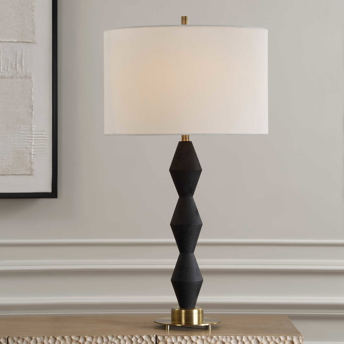Threefold Black Stone Table Lamp, by Uttermost, 16" width x 29.75" height x 16" depth View 2