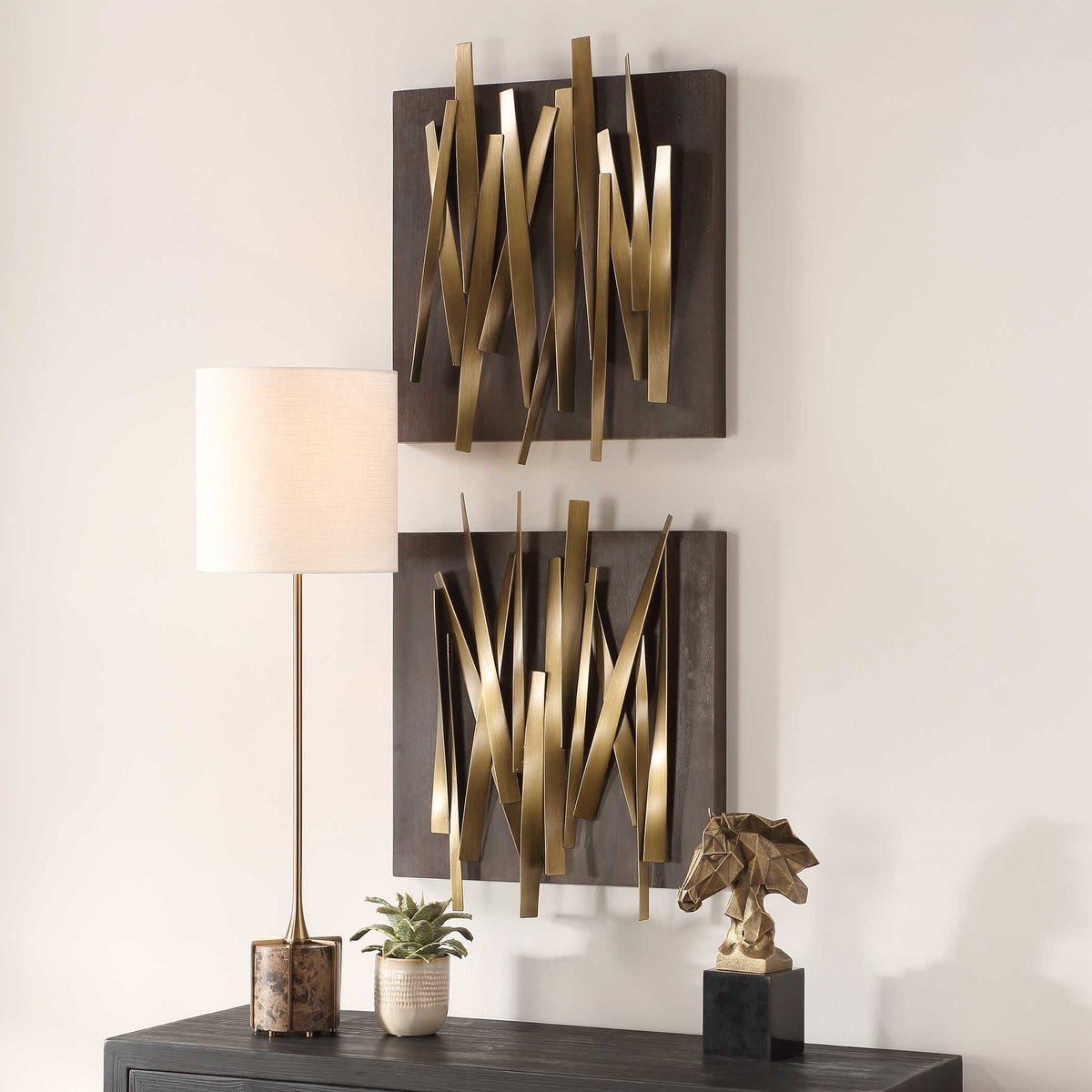 Crosshatch Metal Wall Decor Set/2, Art by Uttermost, 19.75" width x 24" height x 3.75" depth View 4