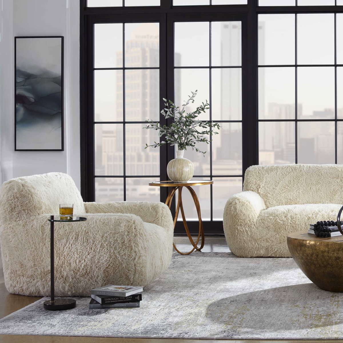 Abide Sheepskin Accent Chair, Furniture by Uttermost, 50" width x 31" height x 42" depth View 4