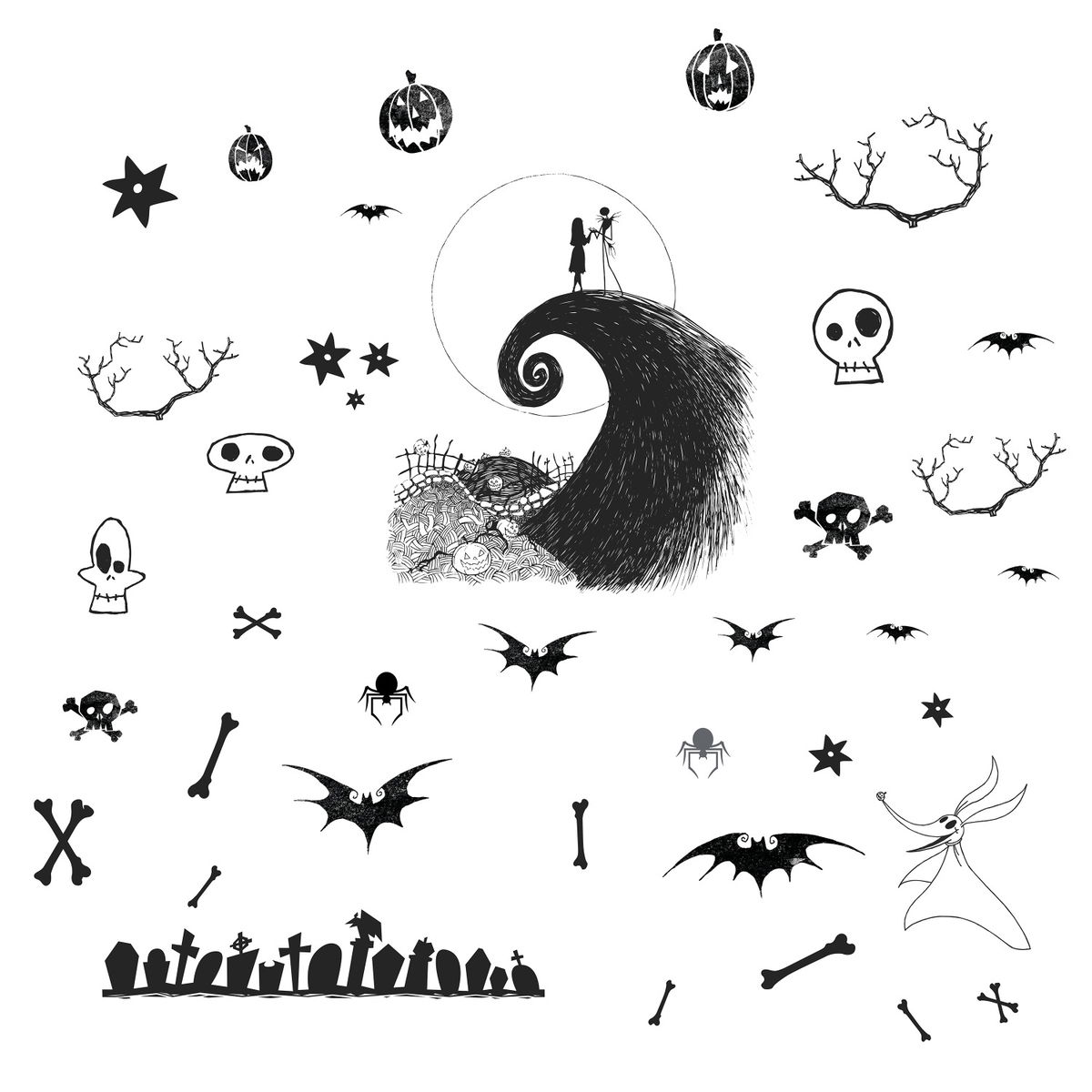 The Nightmare Before Christmas Jack & Sally Wall Decals, by York Wall, 1'4.8" length x 9" width x 1.15" depth