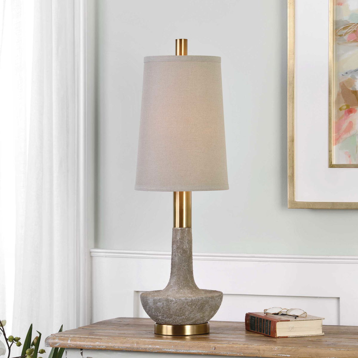 Volongo Stone Ivory Buffet Lamp, Table Lamp by Uttermost, 10" width x 31" height x 10" depth View 4
