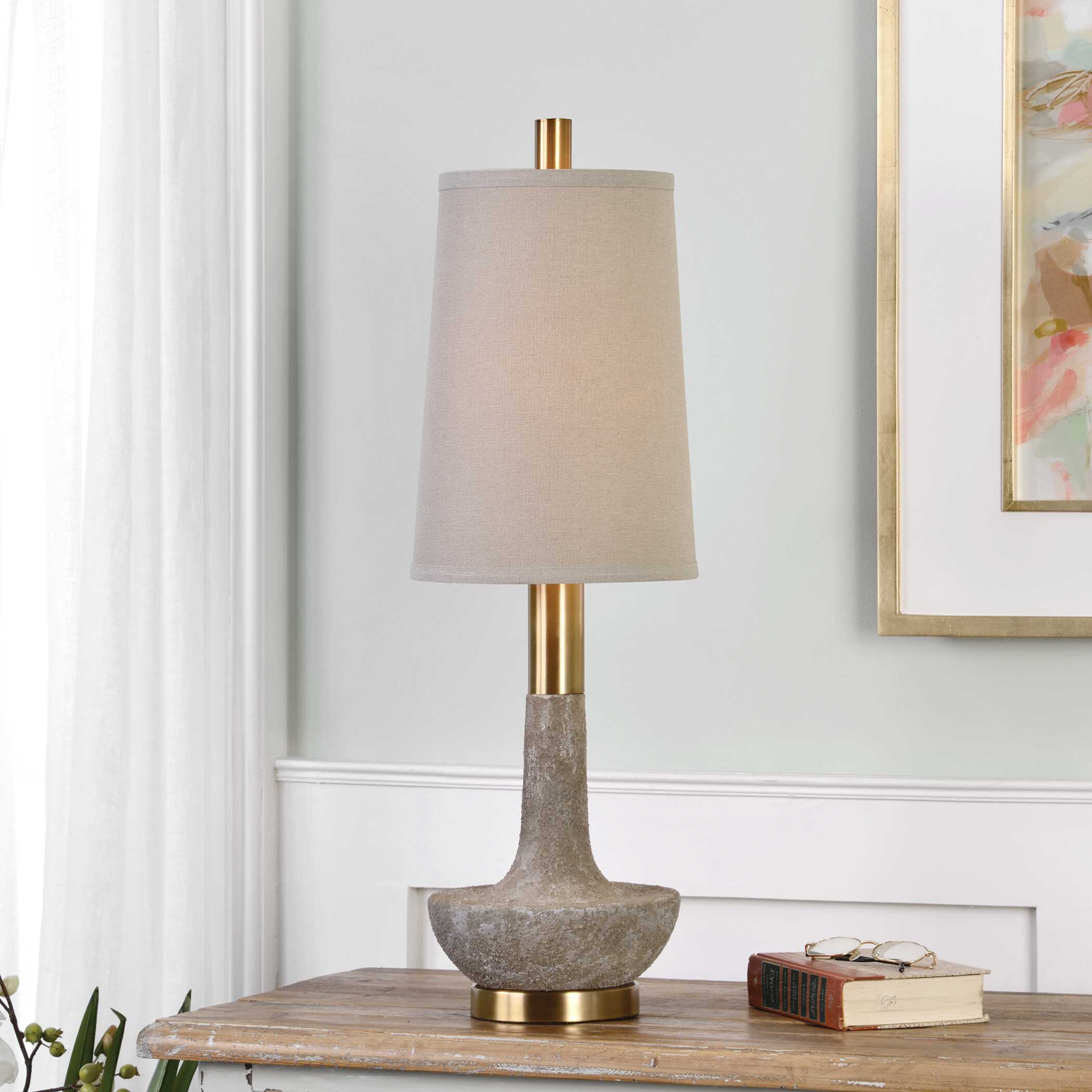 Volongo Stone Ivory Buffet Lamp, by Uttermost, 10" width x 31" height x 10" depth View 4