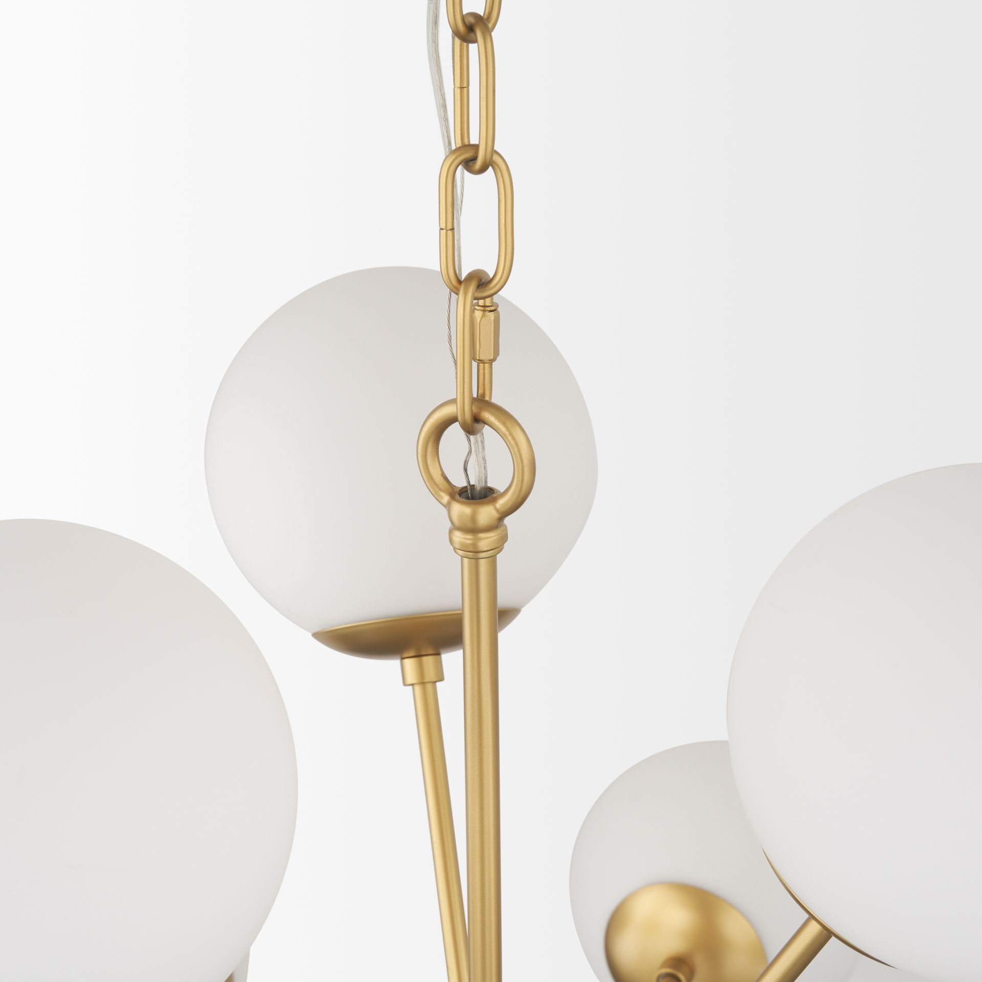 Barbara Brushed Gold Metal with Frosted Glass Globes 11-Light Chandelier, by Mercana, 31.5" length x 31.5" width x 31.5" height View 7