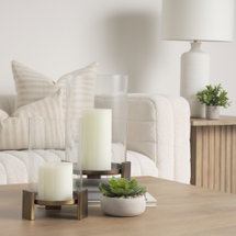 Online Designer Combined Living/Dining Price Large Antiqued Gold Metal with Glass Hurricane Candle Holder