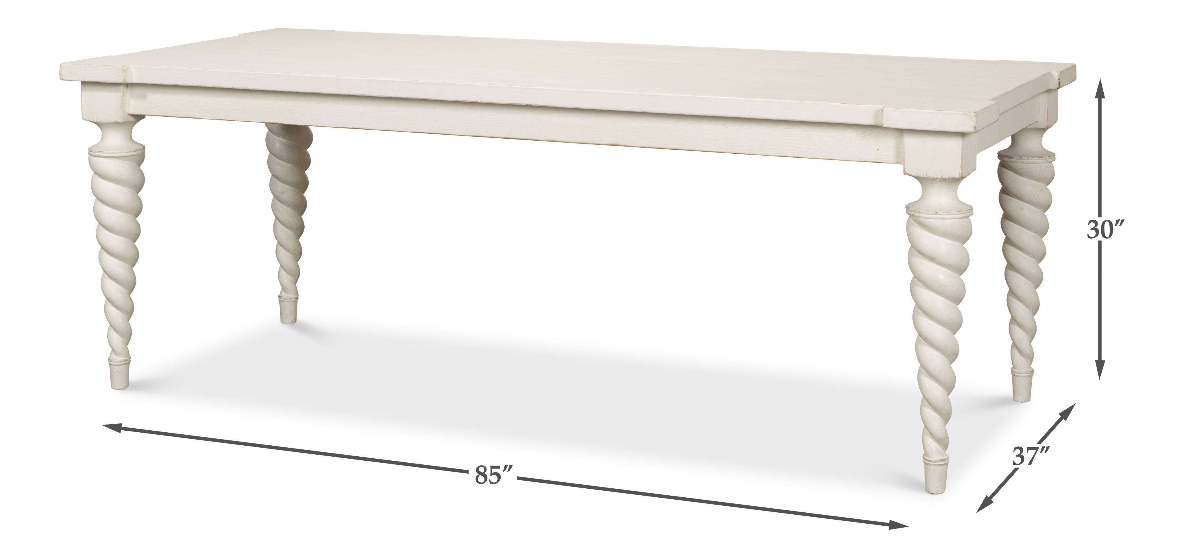 Teagan Dining Table, Antique White, by Sarreid, 85" length x 37" width x 30" height View 13