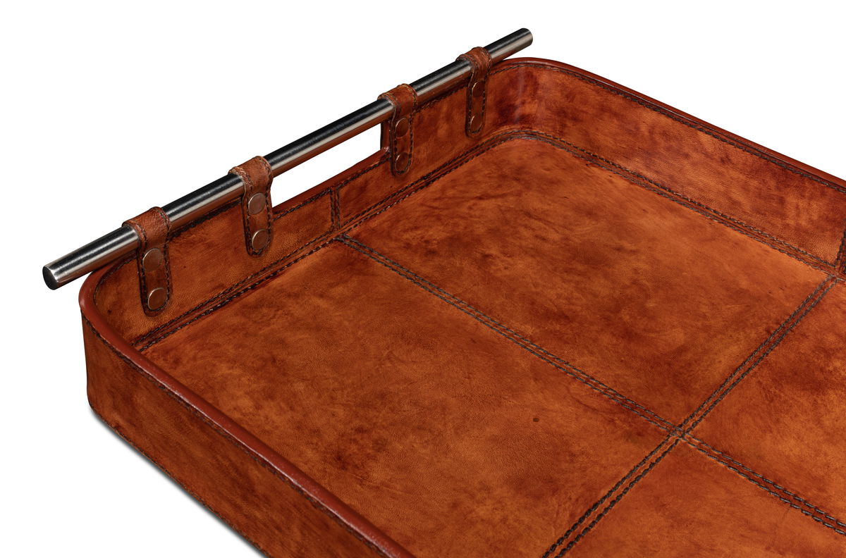 Safari Leather Tray, by Sarreid, 1'3" length x 1'7" width x 2" height View 4