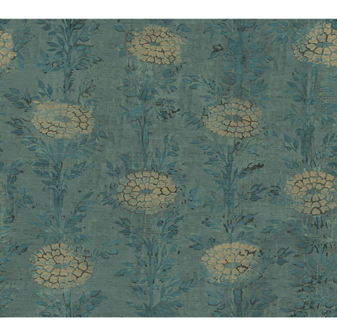 French Marigold Teal & Gold Wallpaper