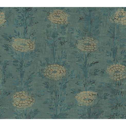 French Marigold Teal Green & Gold Wallpaper