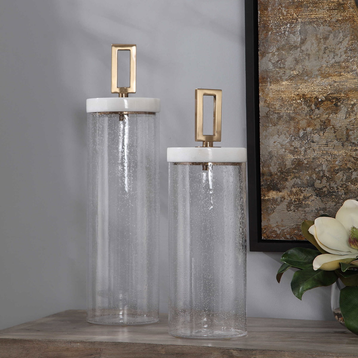 Hayworth Seeded Glass Containers Set/2, Vase by Uttermost, 6" width x 22" height x 6" depth View 3
