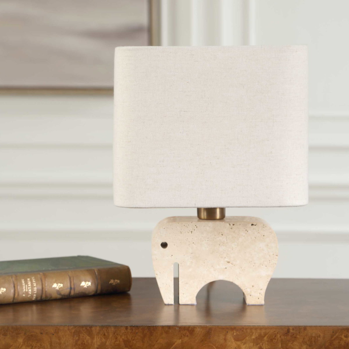 Tusk Travertine Accent Lamp, Table Lamp by Uttermost, 8" width x 11" height x 6" depth View 3