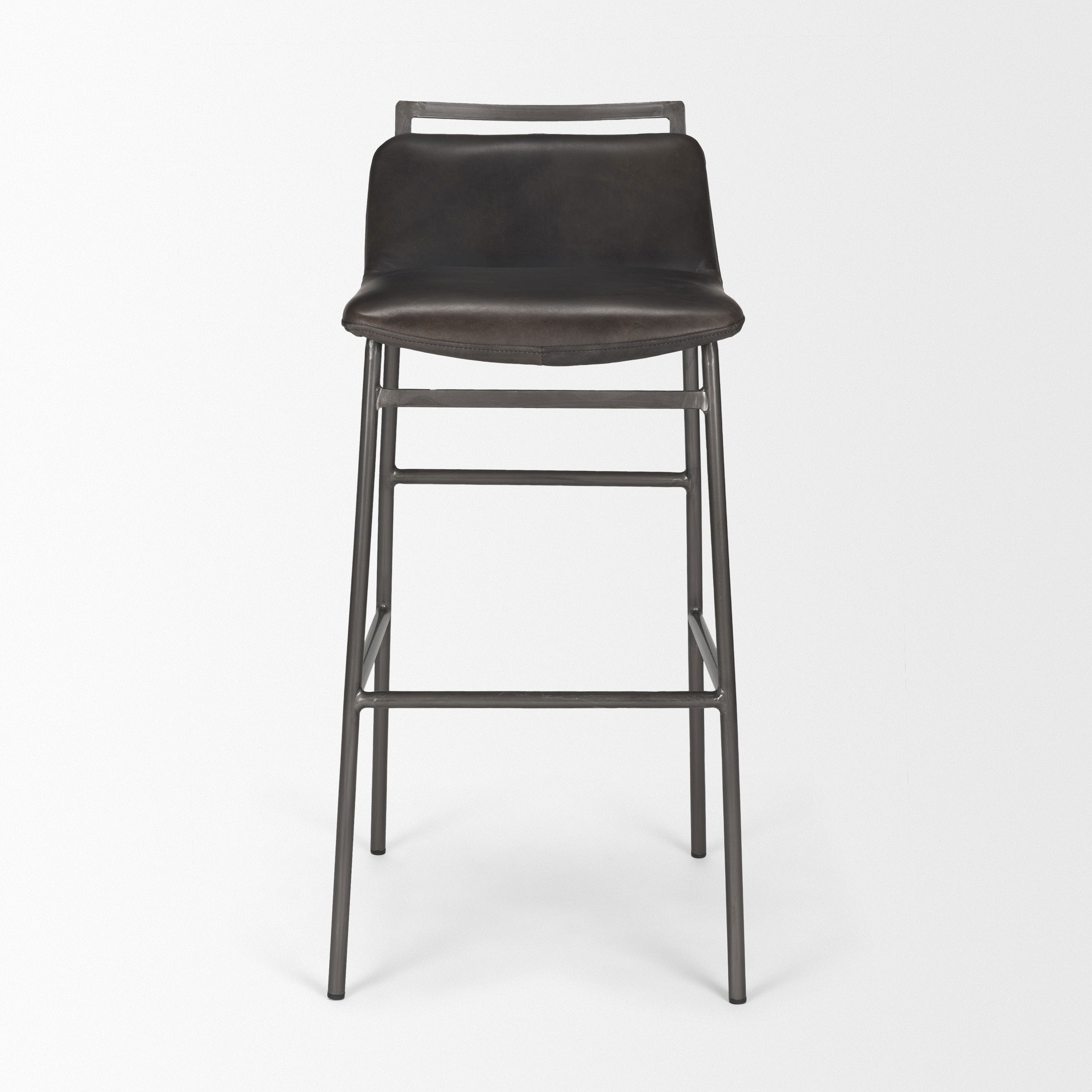 Kavalan 37.5' Total Height Ebony Leather Seat Black Metal Frame Bar Stool, Counter & Bar Stool by Mercana, 17.7" length x 20.9" width x 37.5" height View 4