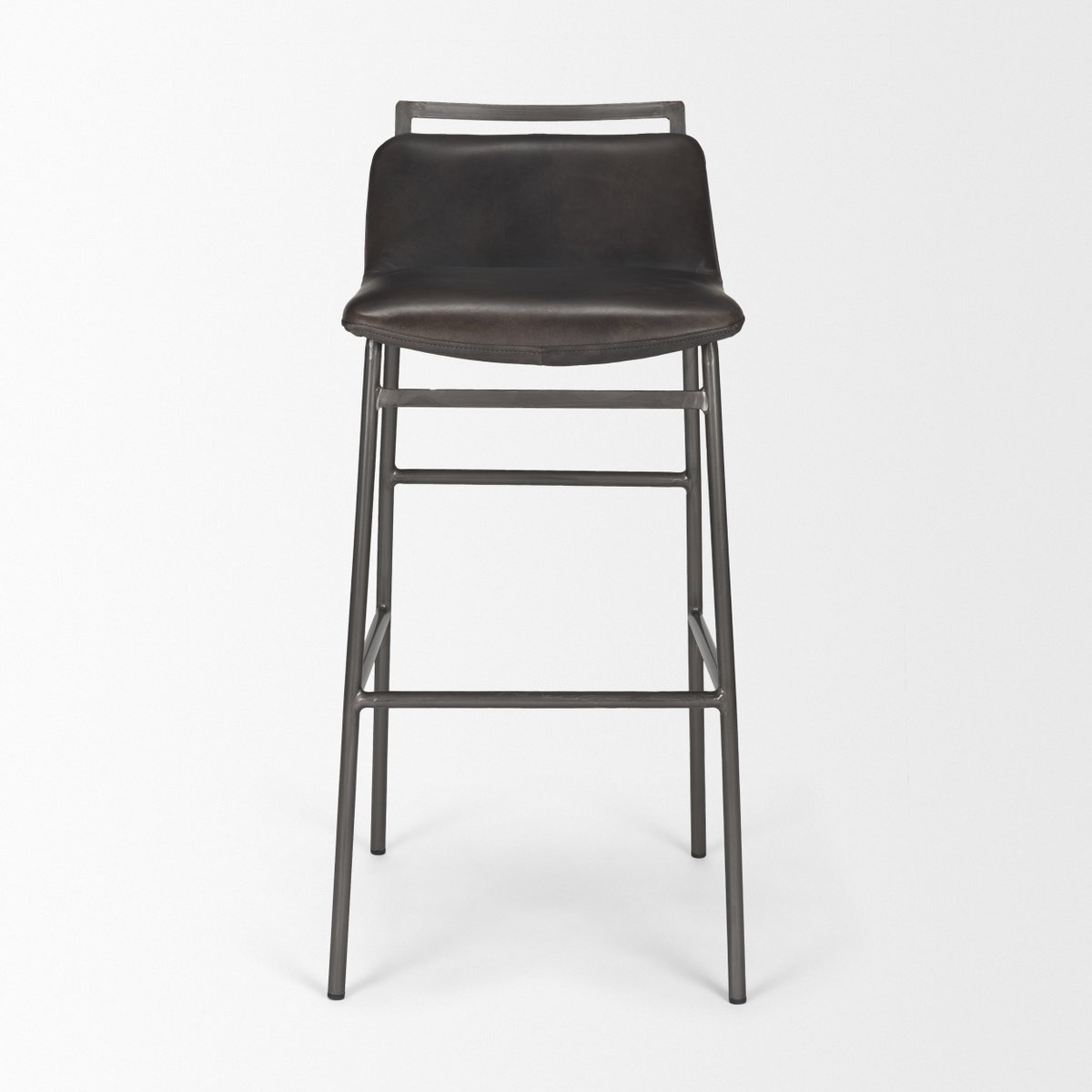 Kavalan Low Back 37.5in Seat Bar Stool | Ebony Leather with Black Metal, Counter & Bar Stool by Mercana, 17.7" length x 20.9" width x 37.5" height View 4