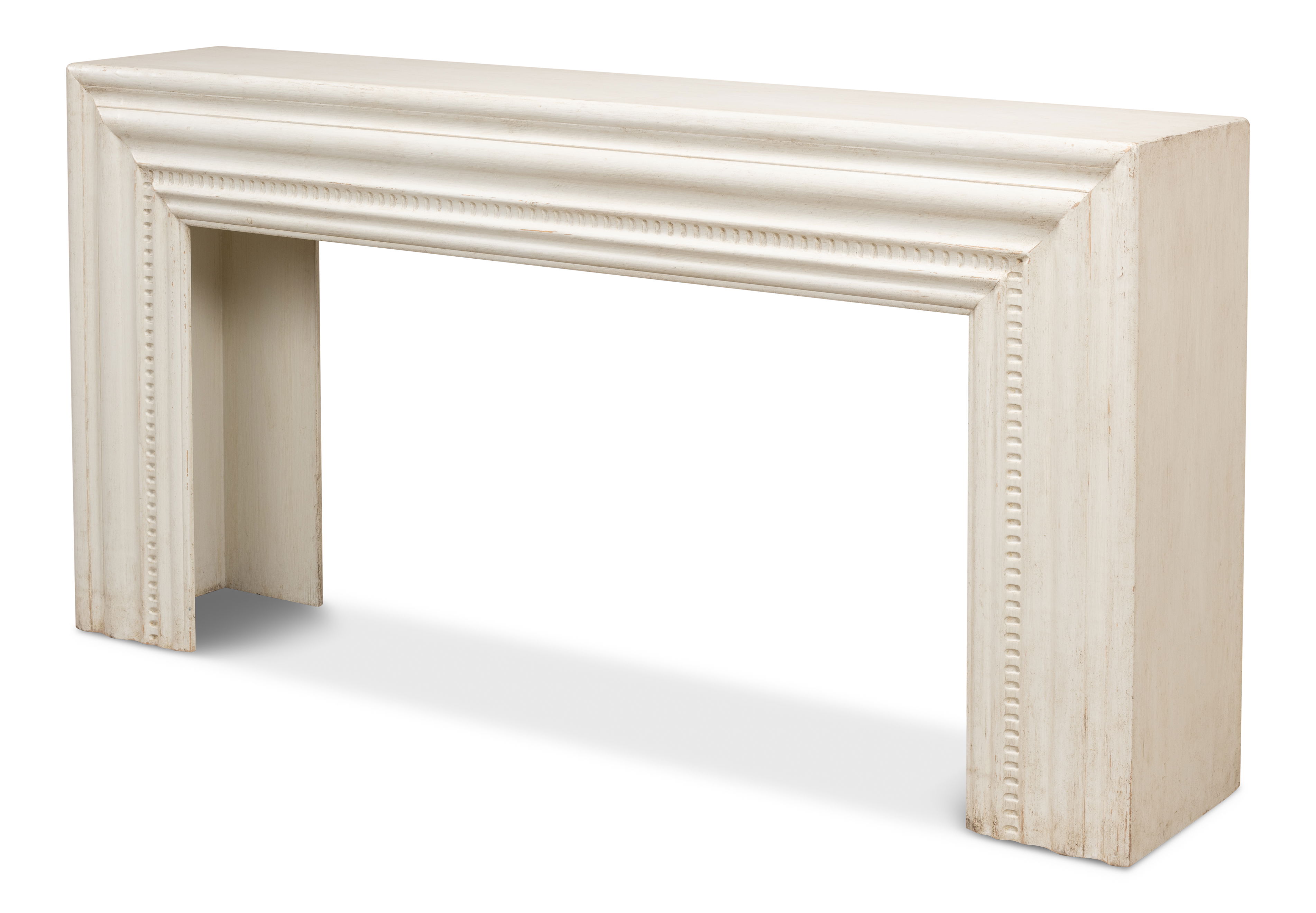 Mantel Console, Antique White, Console Table by Sarreid, 72" length x 14" width x 35" height View 1