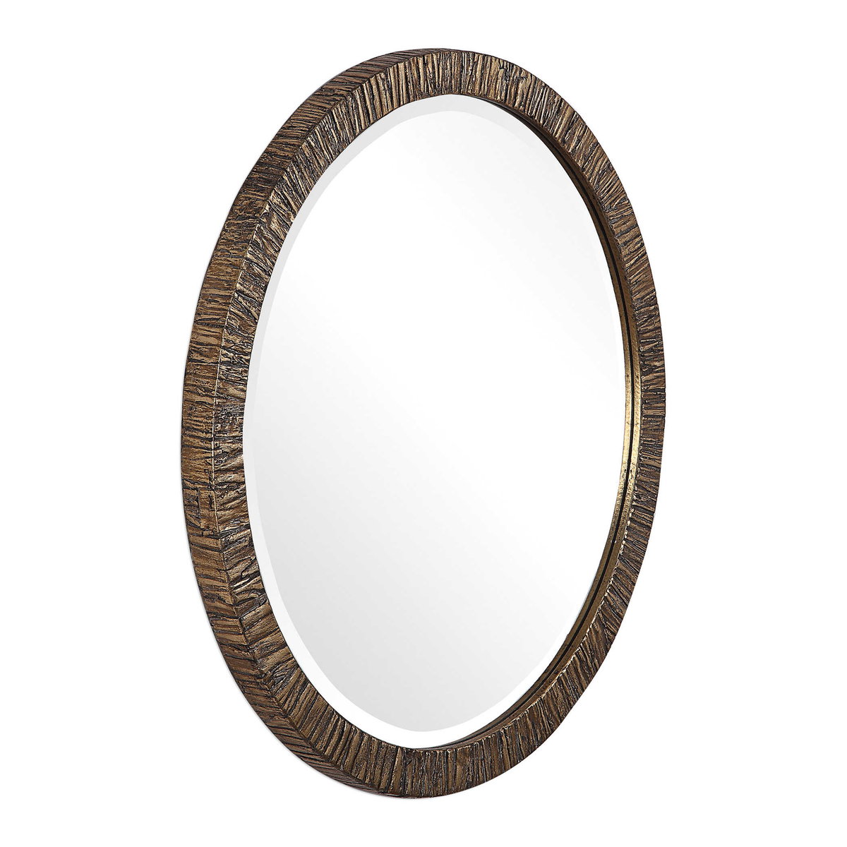 Wayde Gold Bark Round Mirror, by Uttermost, 2'6" width x 2'6" height x 1.5" depth View 4