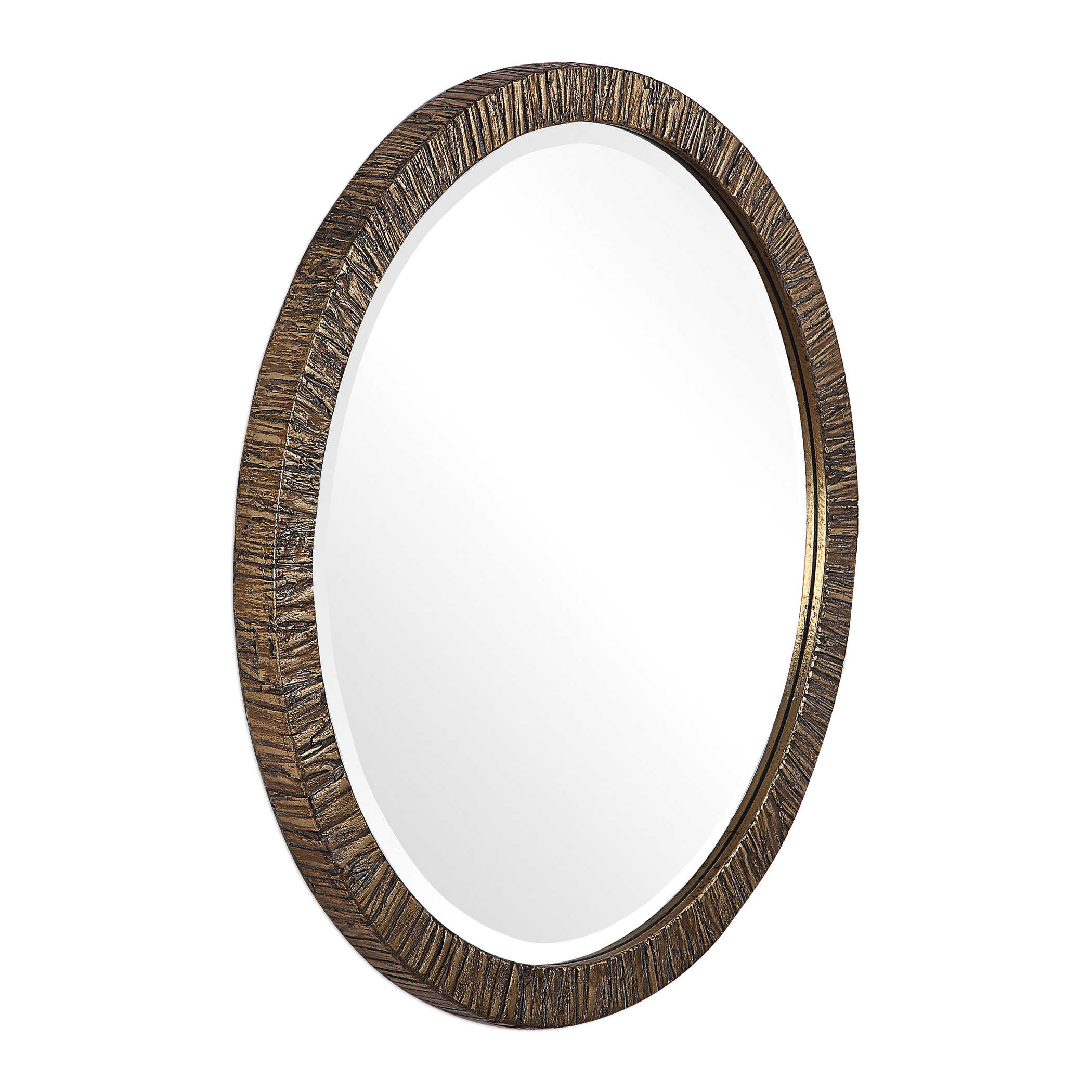 Wayde Gold Bark Round Mirror, by Uttermost, 30" width x 30" height x 1.5" depth View 4