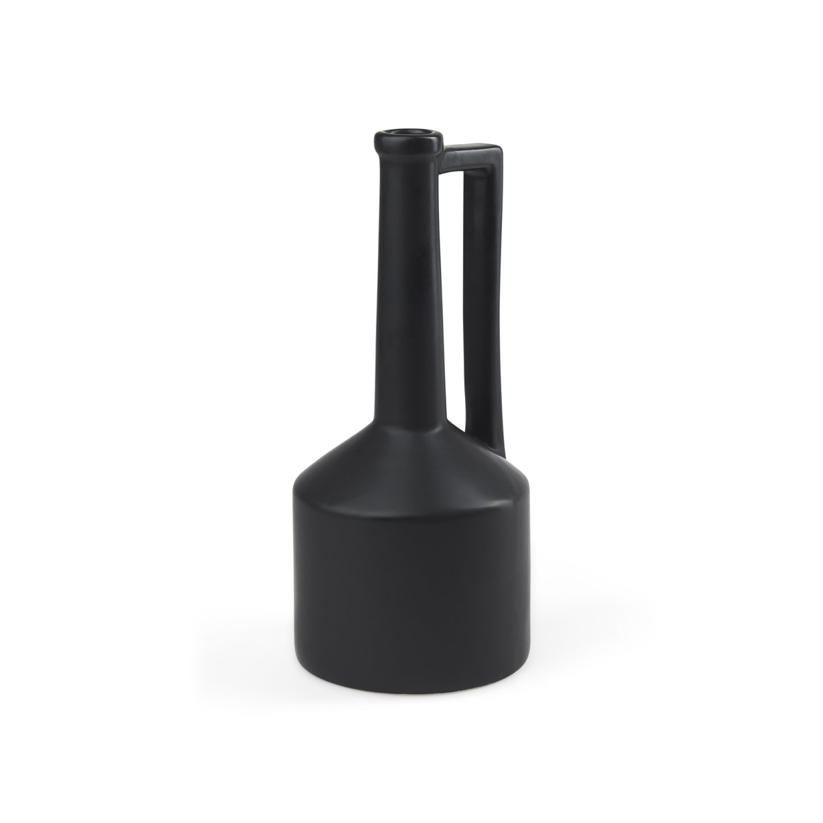 Burton 14.2H Medium Matte Black Ceramic Jug Vase, Decorative Jar by Mercana, 5.51" length x 5.51" width x 12.6" height View 1