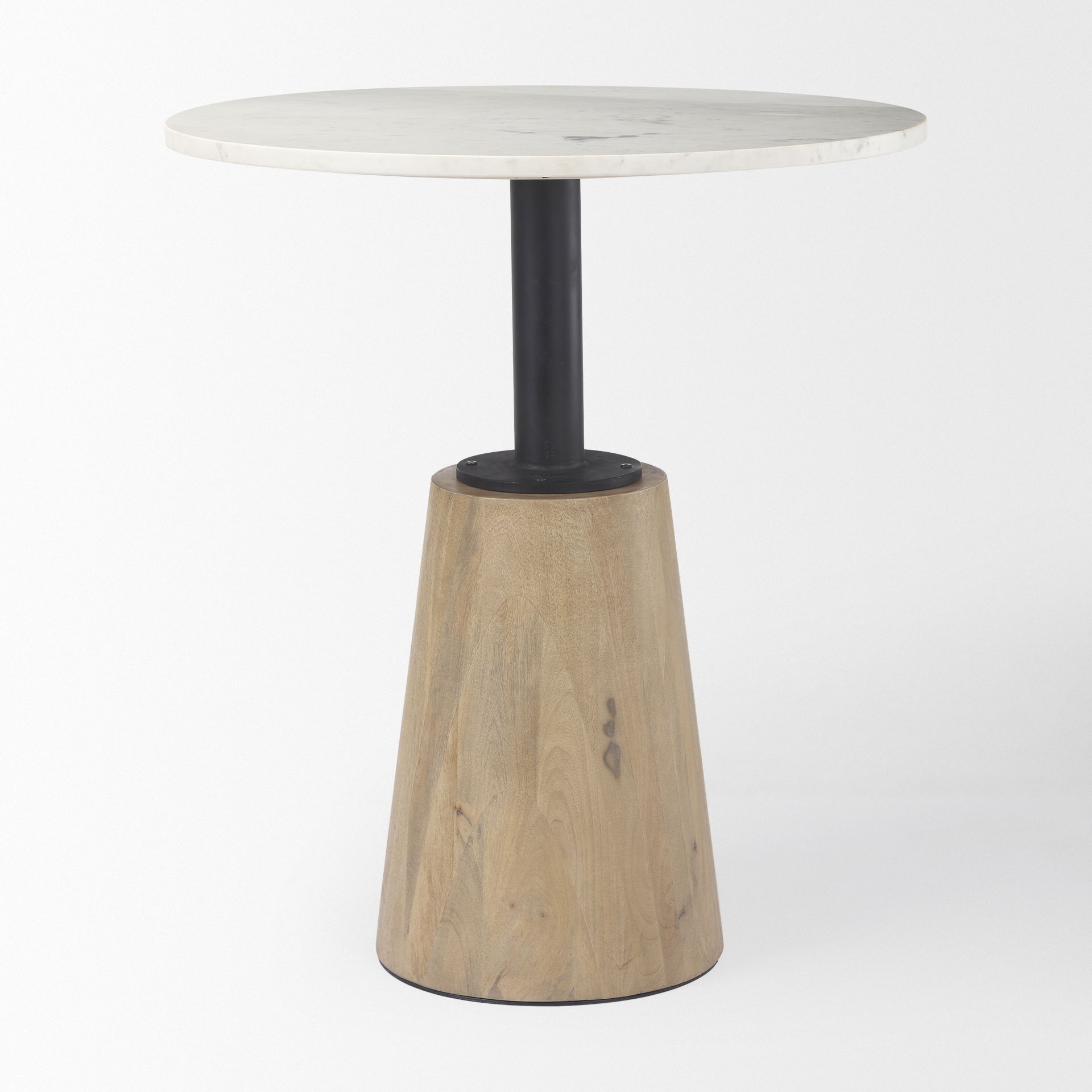 Maxwell 32' Round White Marble Tabletop with Blonde Wood & Black Metal Accent Pedestal Bistro Table large image 