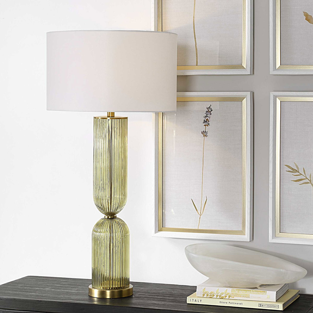 Mirah Olive Glass Table Lamp, by Uttermost, 17" width x 34.5" height x 17" depth View 2