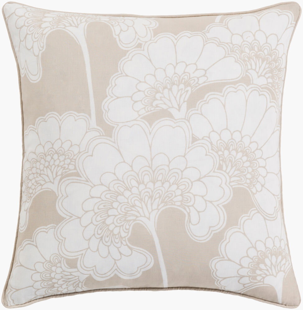 Japanese Floral Lumbar Pillow Down, Decorative Pillow by Surya, 13" length x 20" width