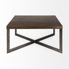 Faye 34L x 34W x 17H Medium Brown Wood with Antique Nickel Metal Base Square Coffee Table thumbnail 2