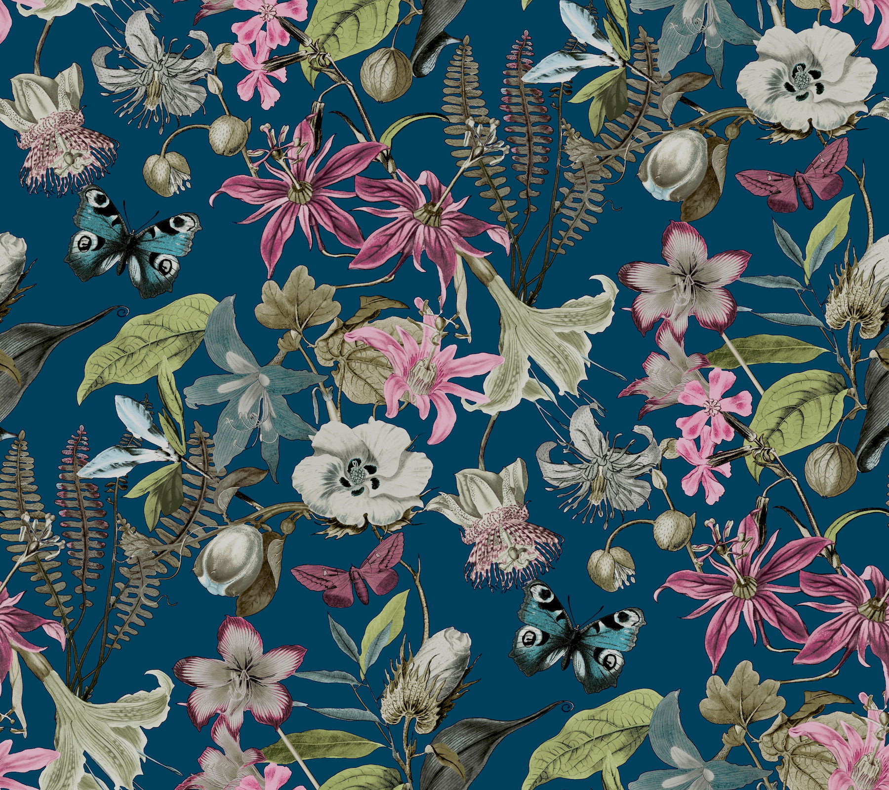 Butterfly House Navy Wallpaper large image 