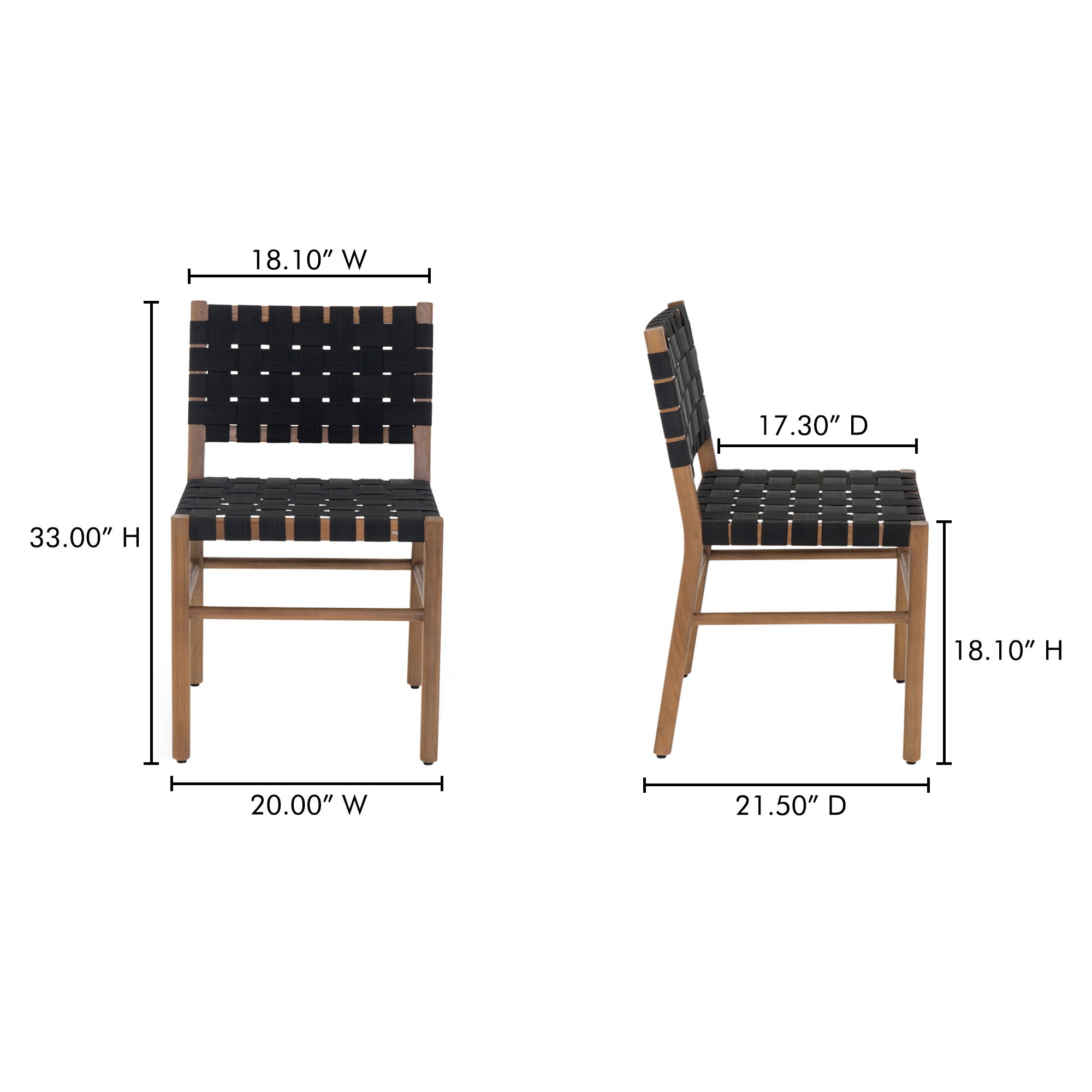 Mira Outdoor Dining Chair Black, by Moe's Home, 20" width x 33" height x 21.5" depth View 8