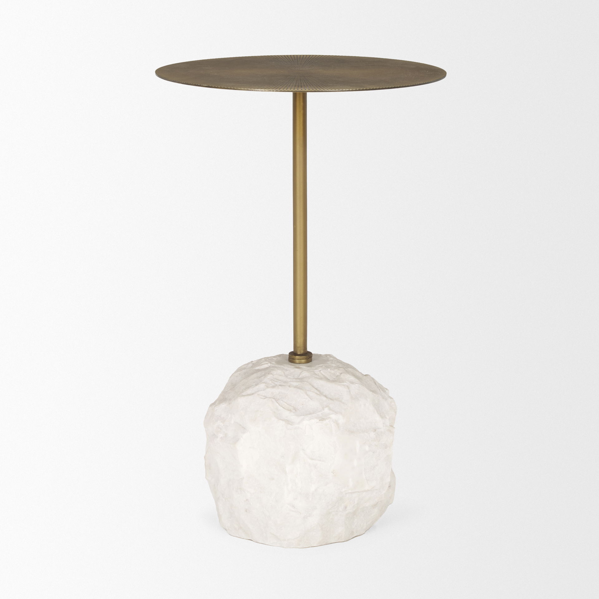 Rini Gold Metal and White Marble Accent Table, Side & End Table by Mercana, 15" length x 15" width x 24.5" height View 5