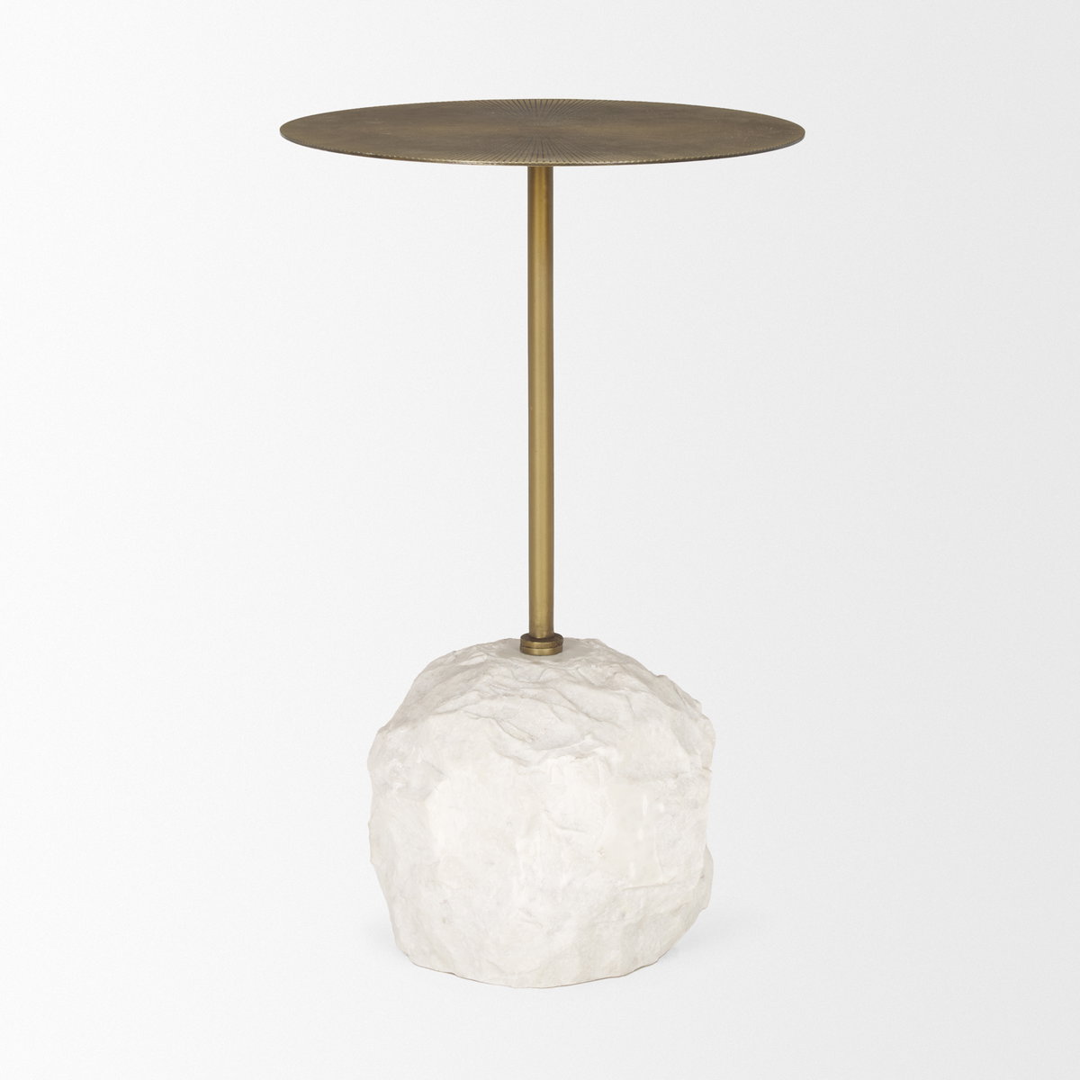 Rini Gold Metal and White Marble Accent Table, Side & End Table by Mercana, 15" length x 15" width x 24.5" height View 5