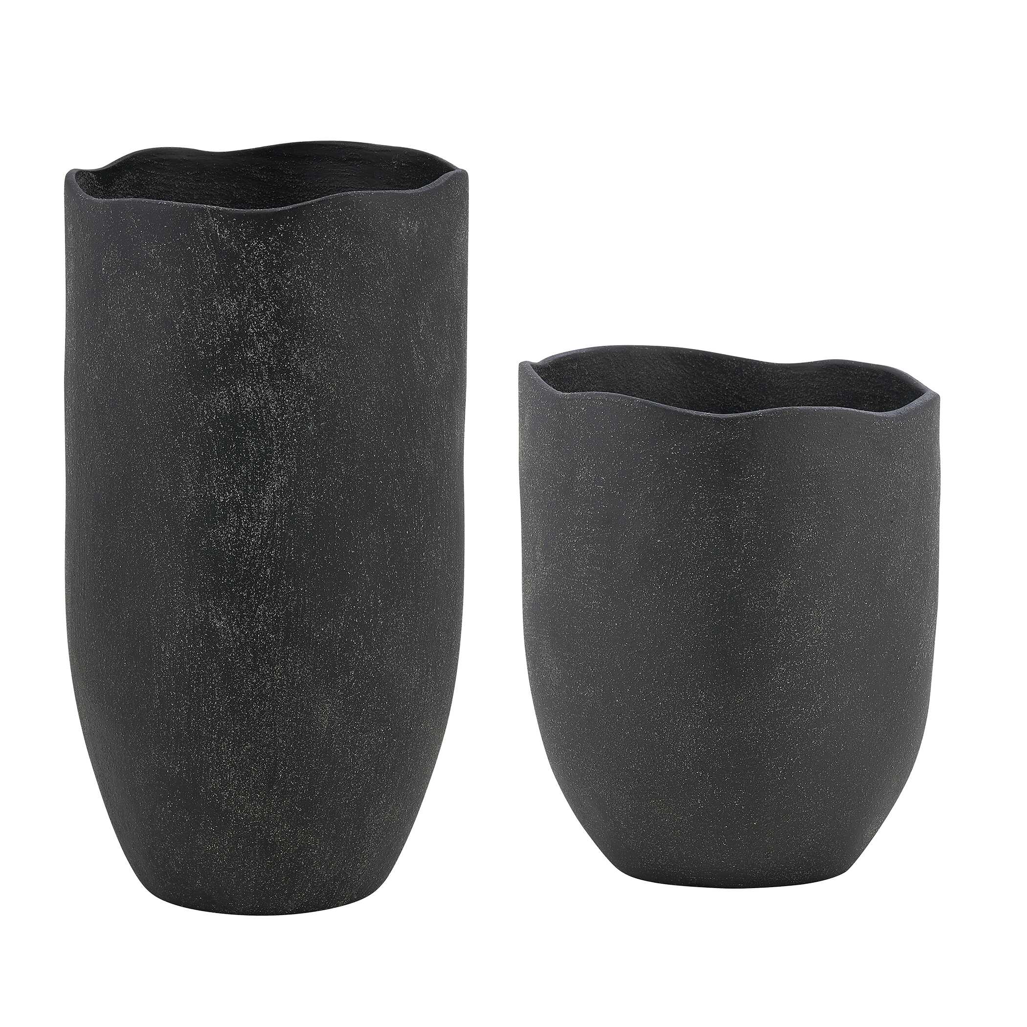 Komorebi Indoor-Outdoor Black Vases Set/2, Decorative by Uttermost, 9" width x 17" height x 9" depth View 3