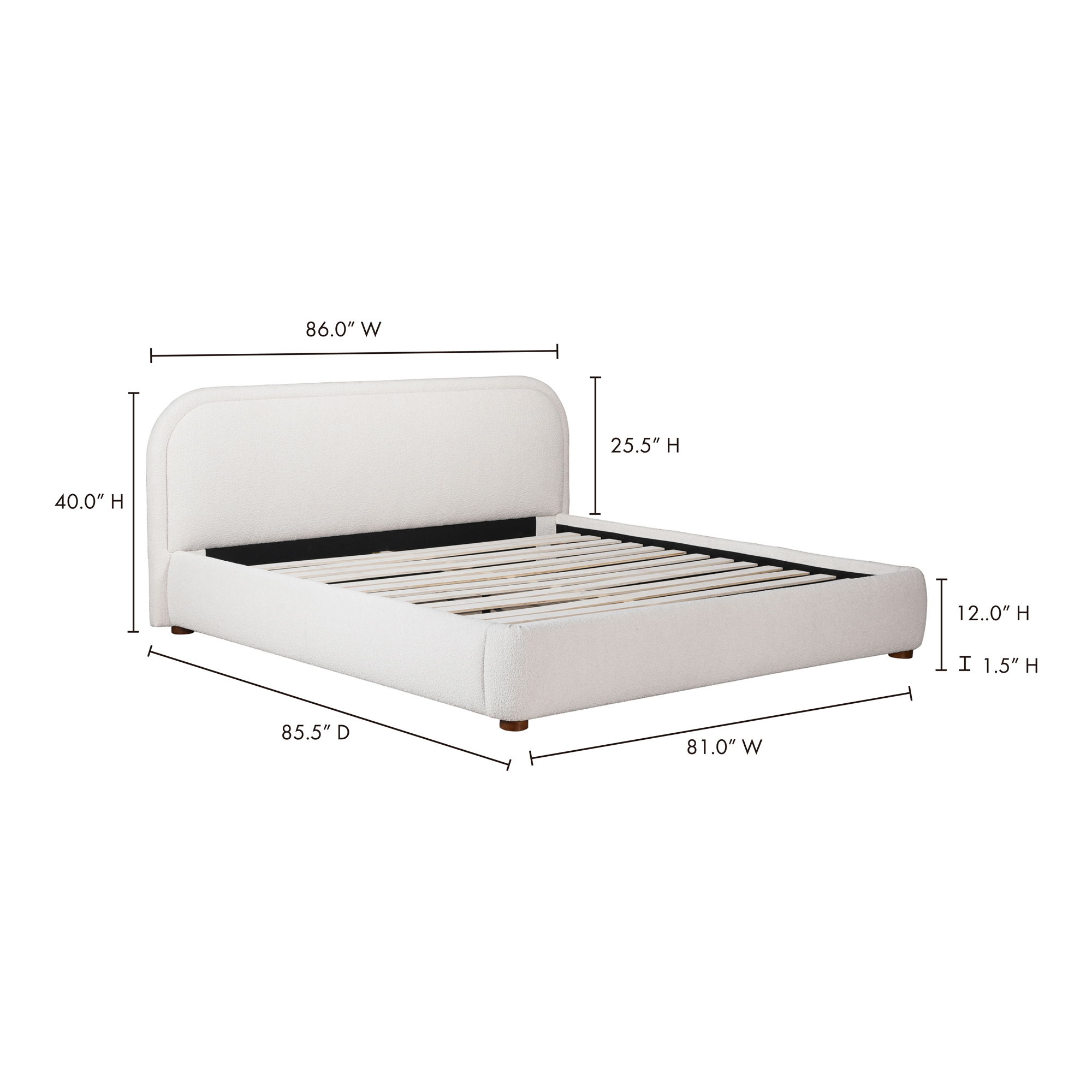 Colin King Bed Oatmeal, by Moe's Home, 85.5" width x 40" height x 86" depth View 15
