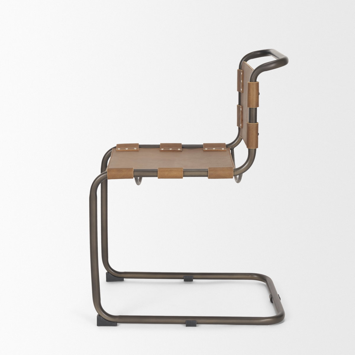 Berbick Open Back Dining Side Chair | Medium Brown Leather with Iron, Dining Chair by Mercana, 20.5" length x 24" width x 33" height View 5