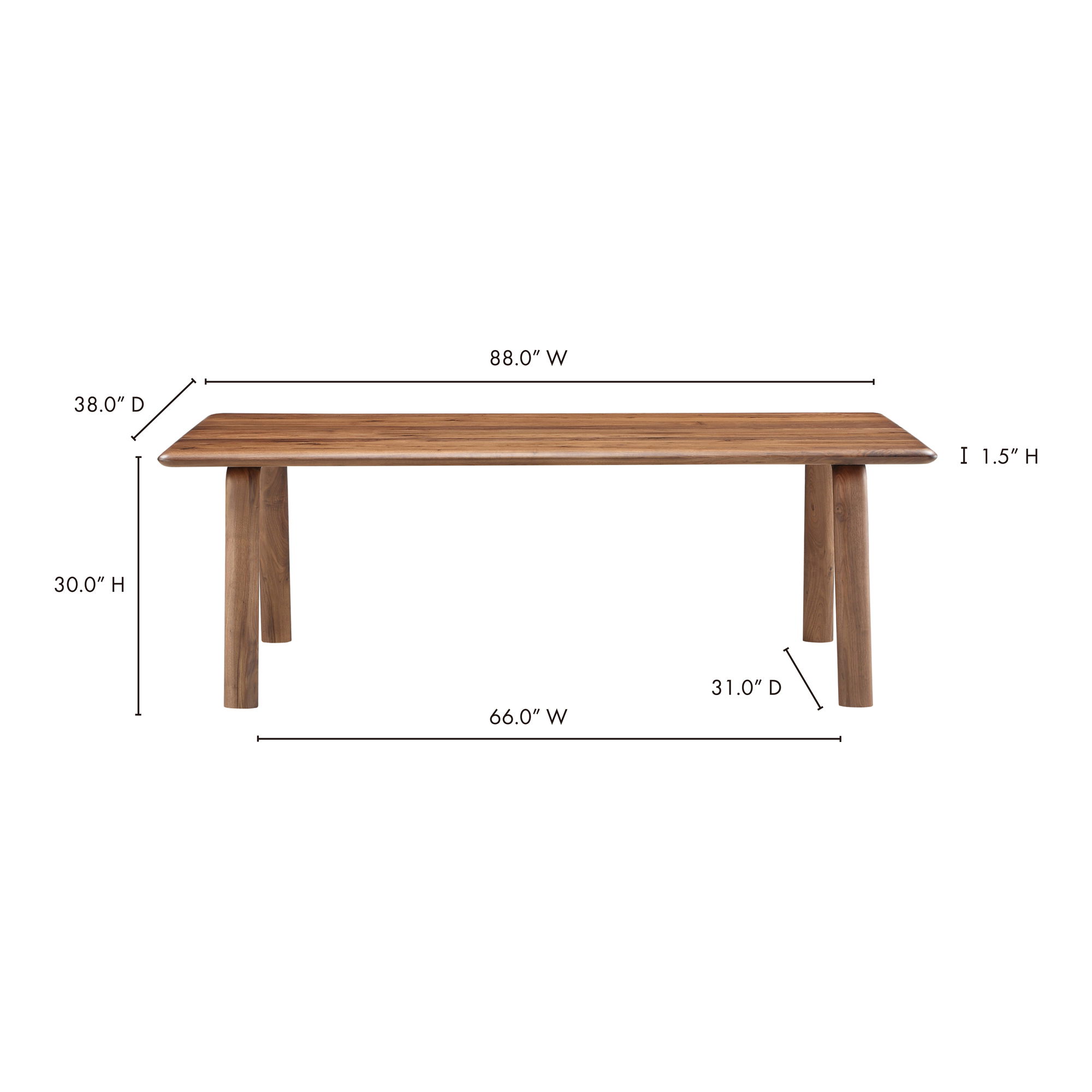 Malibu Dining Table Walnut, by Moe's Home, 88" width x 30" height x 38" depth View 15
