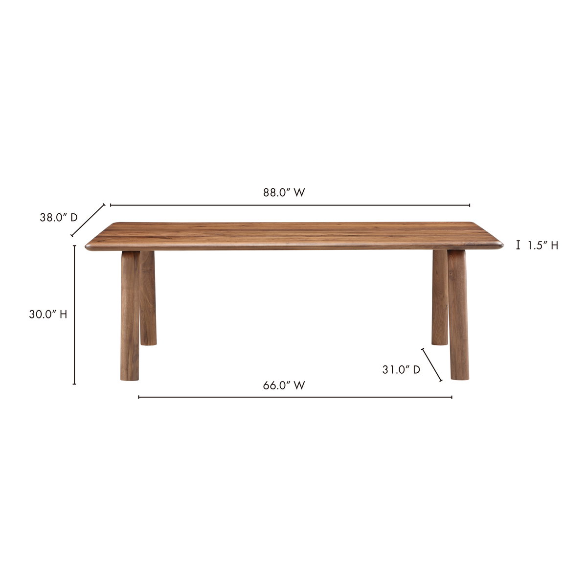 Malibu Dining Table Walnut, by Moe's Home, 88" width x 30" height x 38" depth View 15