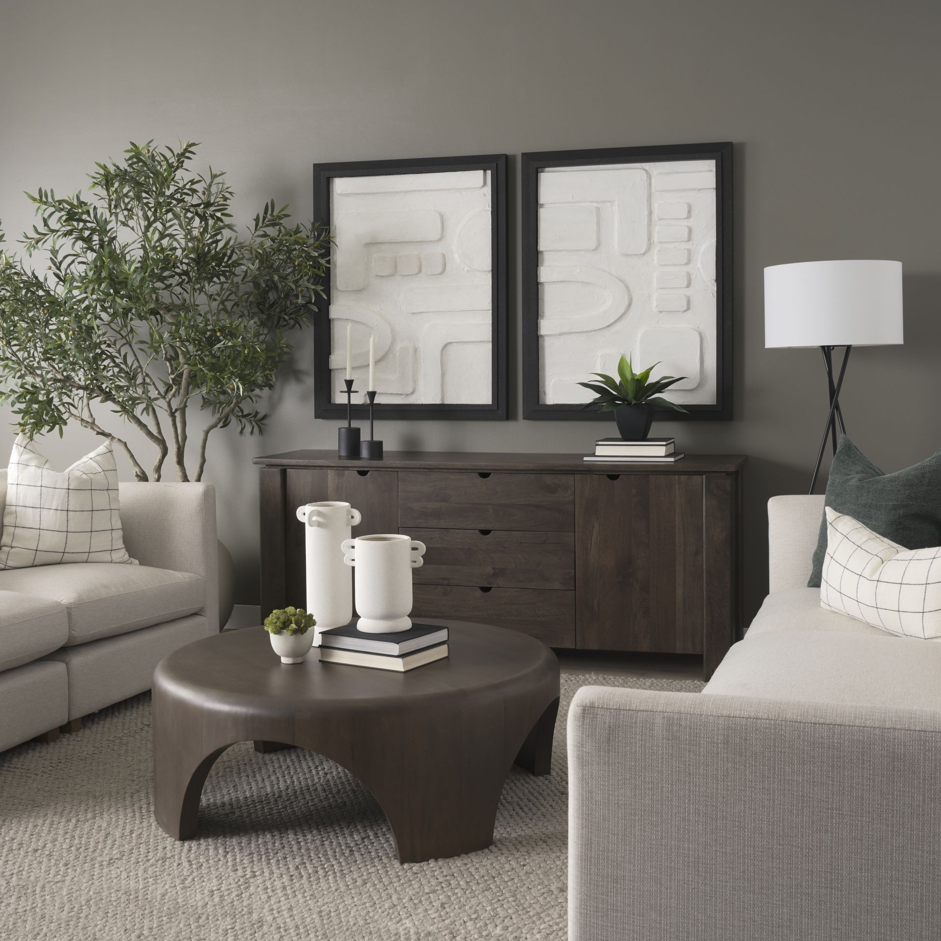 Shima Round Dark Brown Wood with Arched Legs Coffee Table large image 