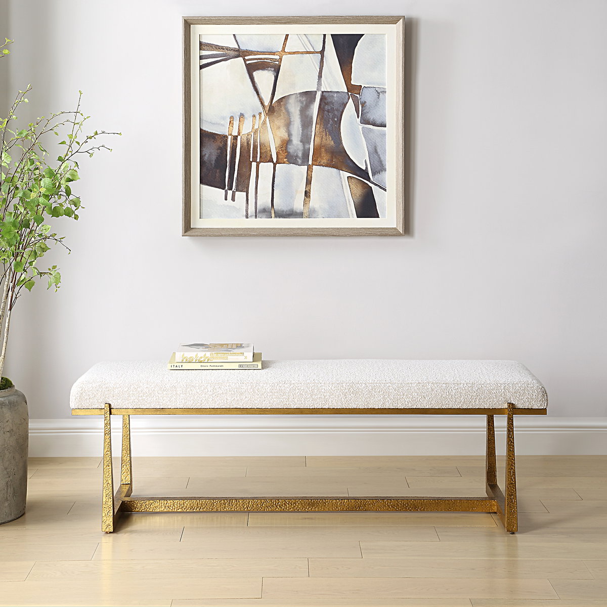 Midas Antique Gold Bench, Dining Chair by Uttermost, 60" width x 19.5" height x 18" depth View 2