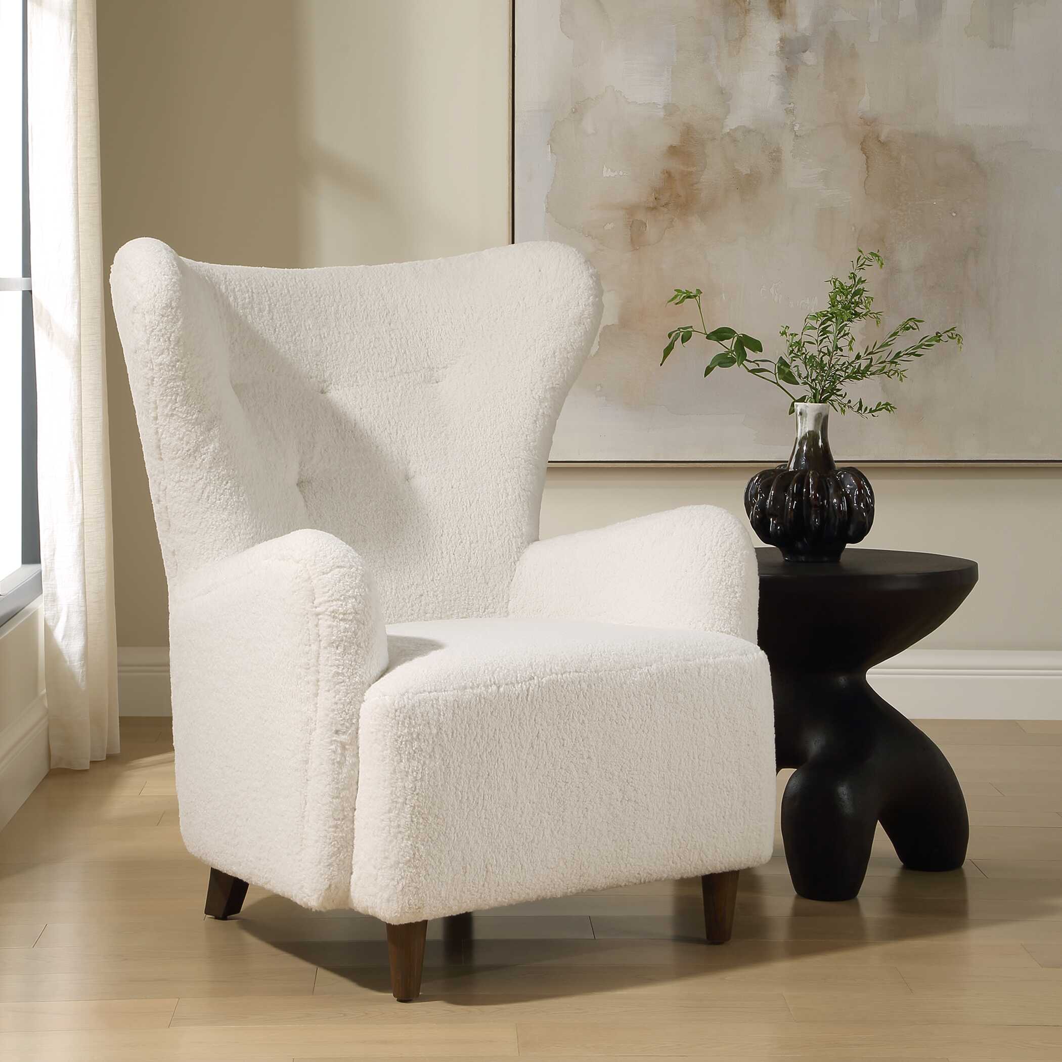 Ingel White Wingback Armchair, Furniture by Uttermost, 33" width x 39.5" height x 34" depth View 3
