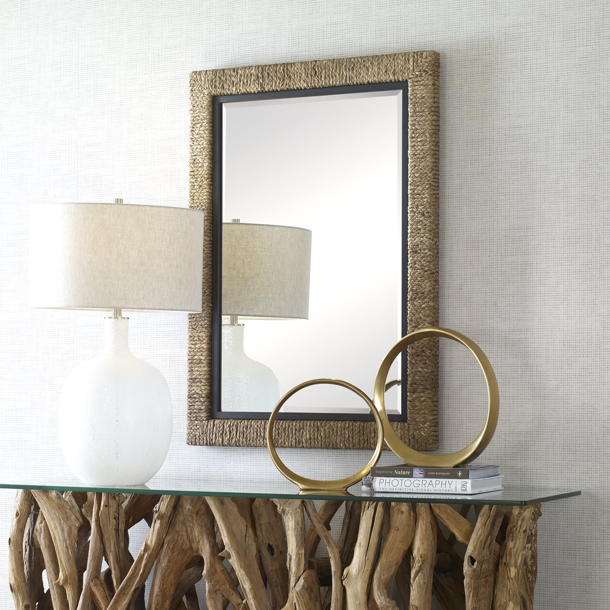 Island Braided Straw Mirror, by Uttermost, 29.5" width x 41.37" height x 2" depth View 2