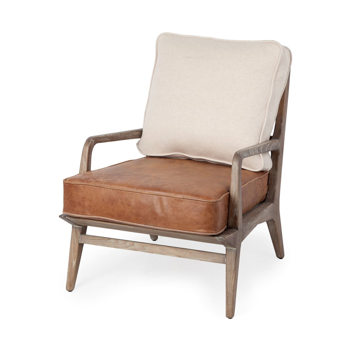 Harman II Cream Fabric and Brown Leather Seat Accent Chair, by Mercana, 31.89" length x 24.02" width x 30" height View 1